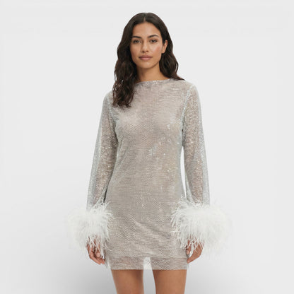 Vestido mini mujer con plumas estilo fiesta - Mavetta