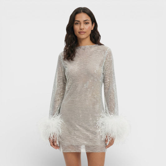 Vestido mini mujer con plumas estilo fiesta - Mavetta