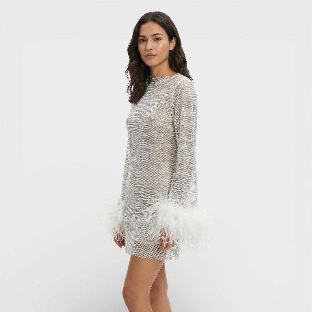 Vestido mini mujer con plumas estilo fiesta