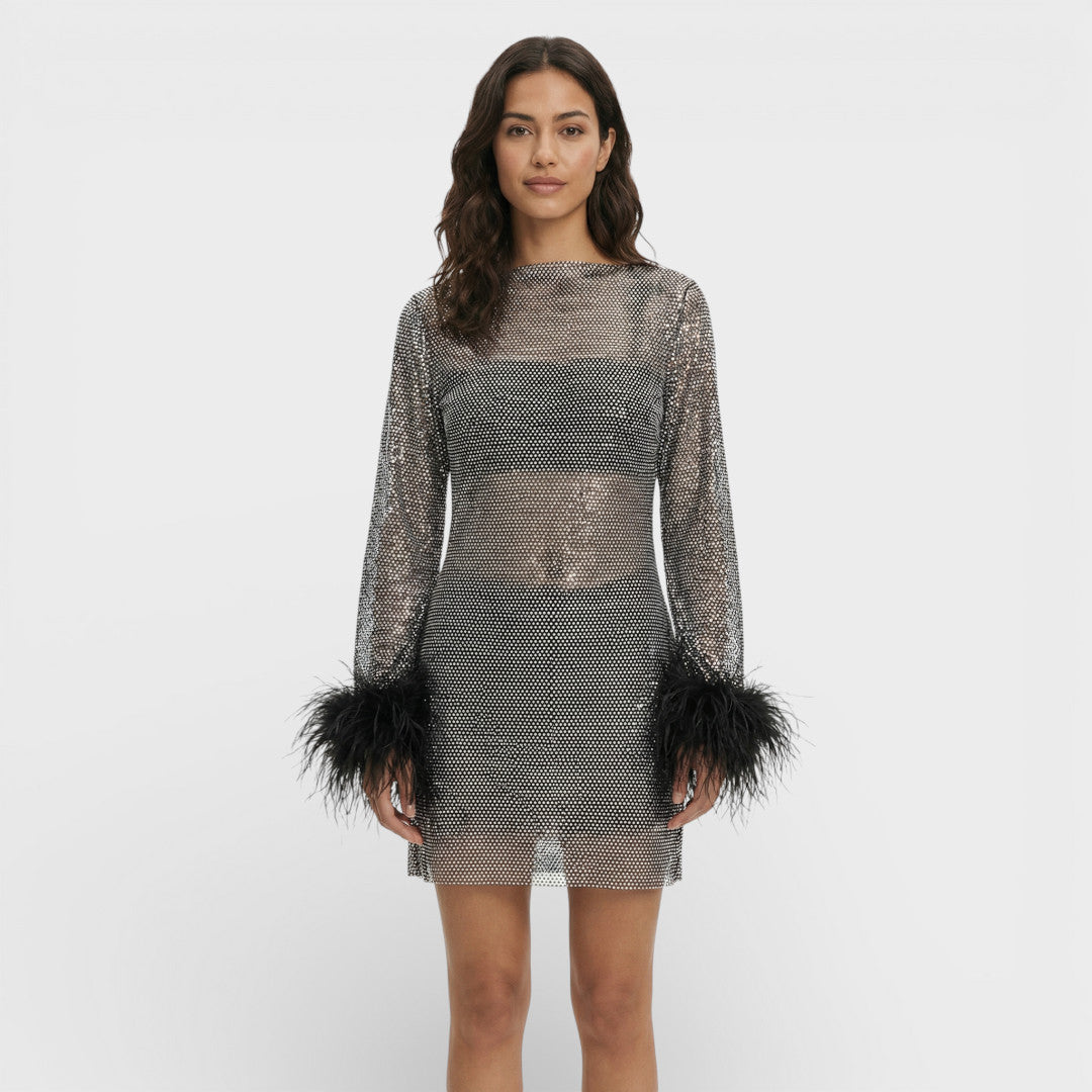 Vestido mini mujer con plumas estilo fiesta