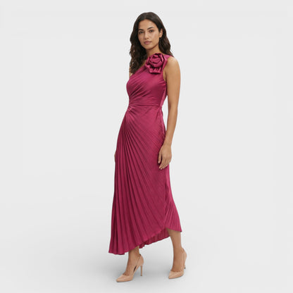 Vestido Maxi Plisado Un Hombro