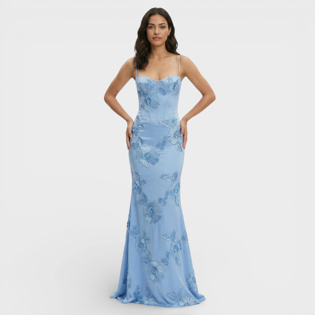 Vestido Largo Mujer Bordado Ajuste Corsé