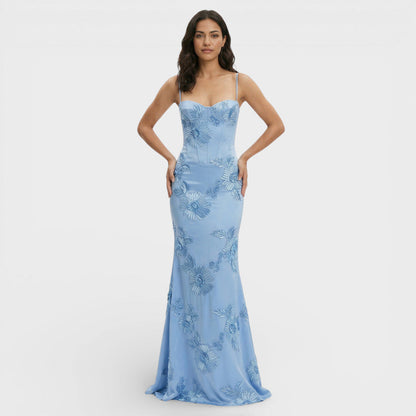 Vestido Largo Mujer Bordado Ajuste Corsé