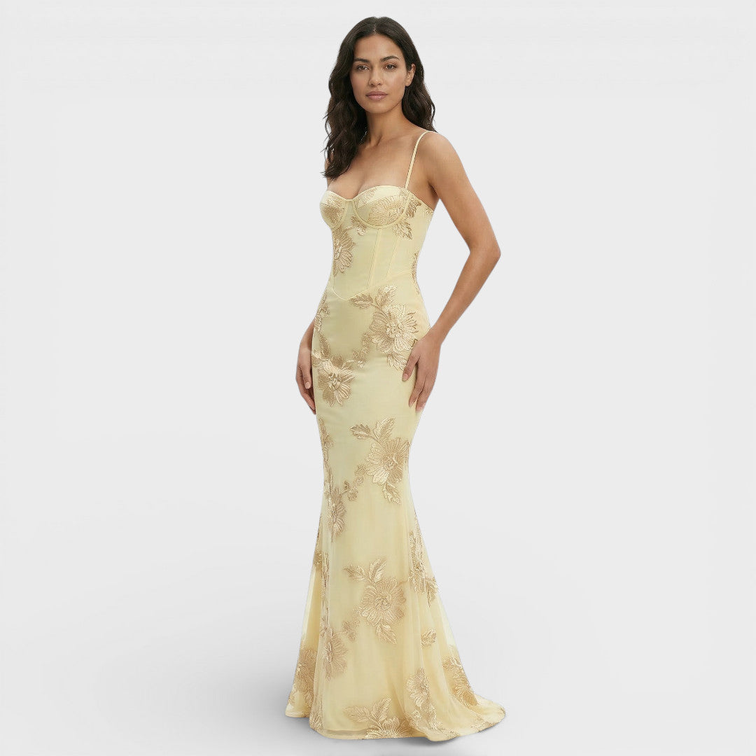 Vestido Largo Mujer Bordado Ajuste Corsé - Mavetta