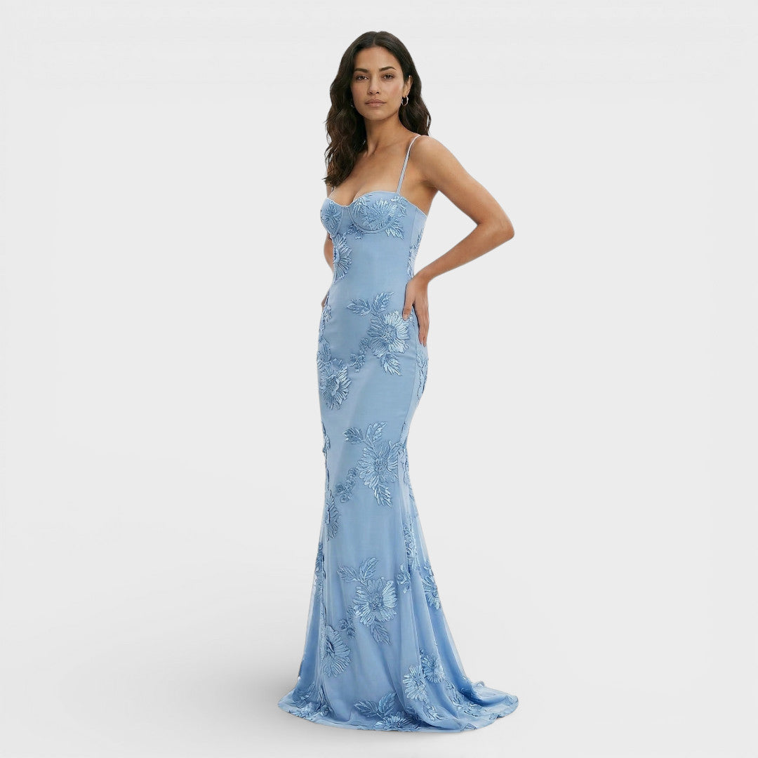 Vestido Largo Mujer Bordado Ajuste Corsé