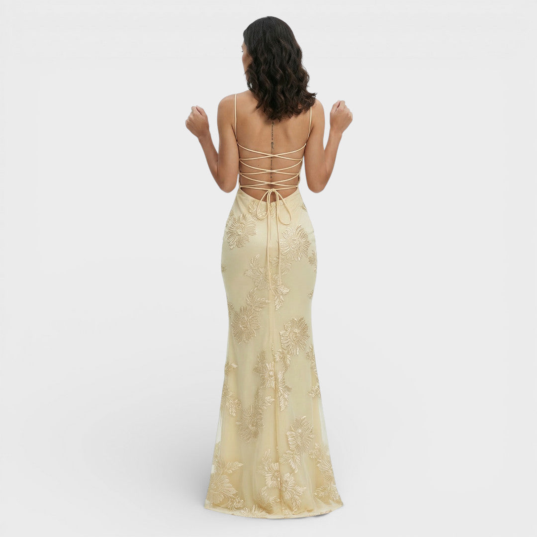 Vestido Largo Mujer Bordado Ajuste Corsé