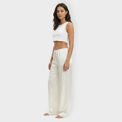 Pantalón Mujer Satinado Elástico Corte Ancho