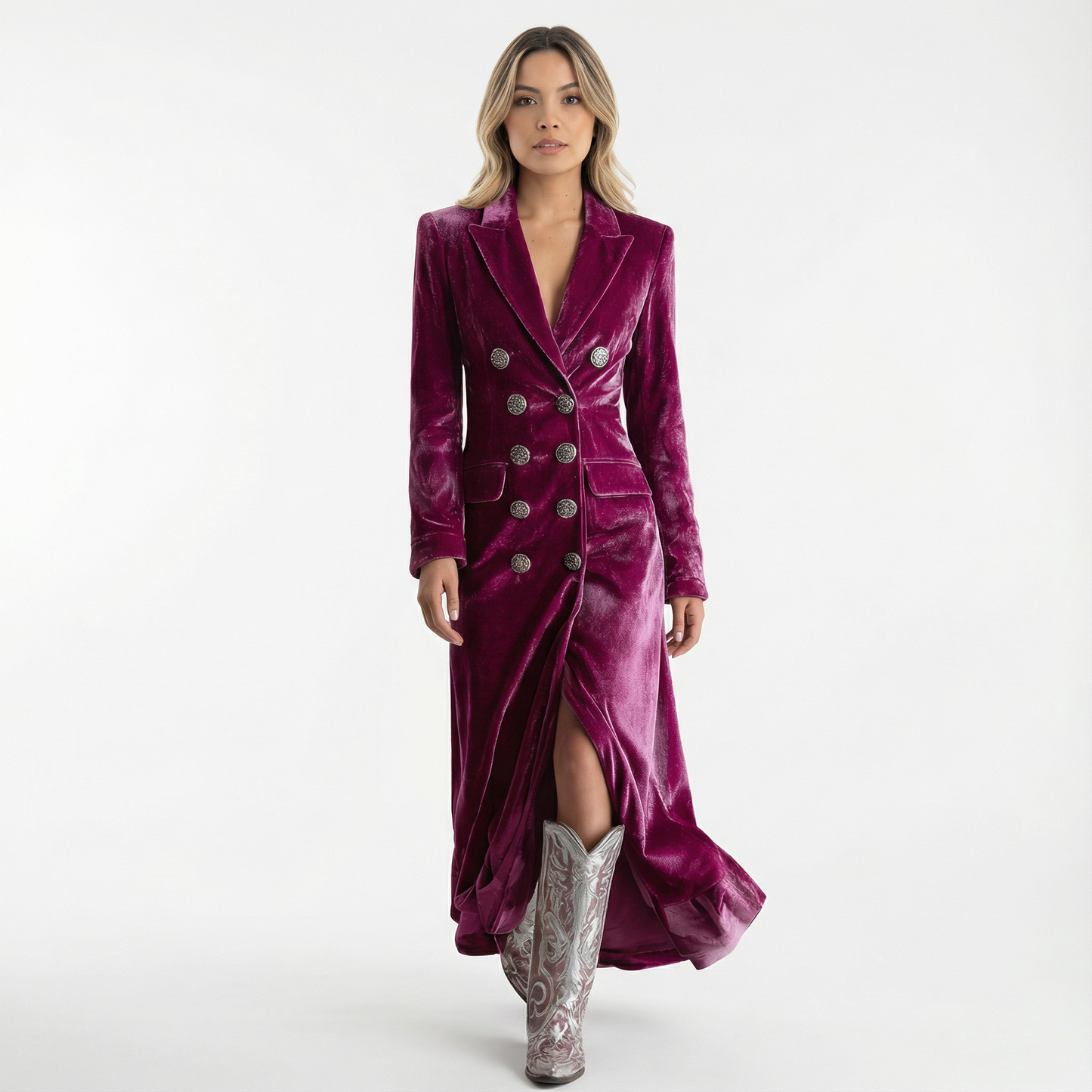 Vestido Maxi Mujer Terciopelo Estilo Blazer - Mavetta