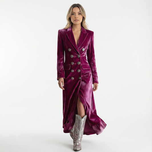 Vestido Maxi Mujer Terciopelo Estilo Blazer - Mavetta