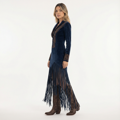 Vestido Largo Mujer Bordado Media Cremallera