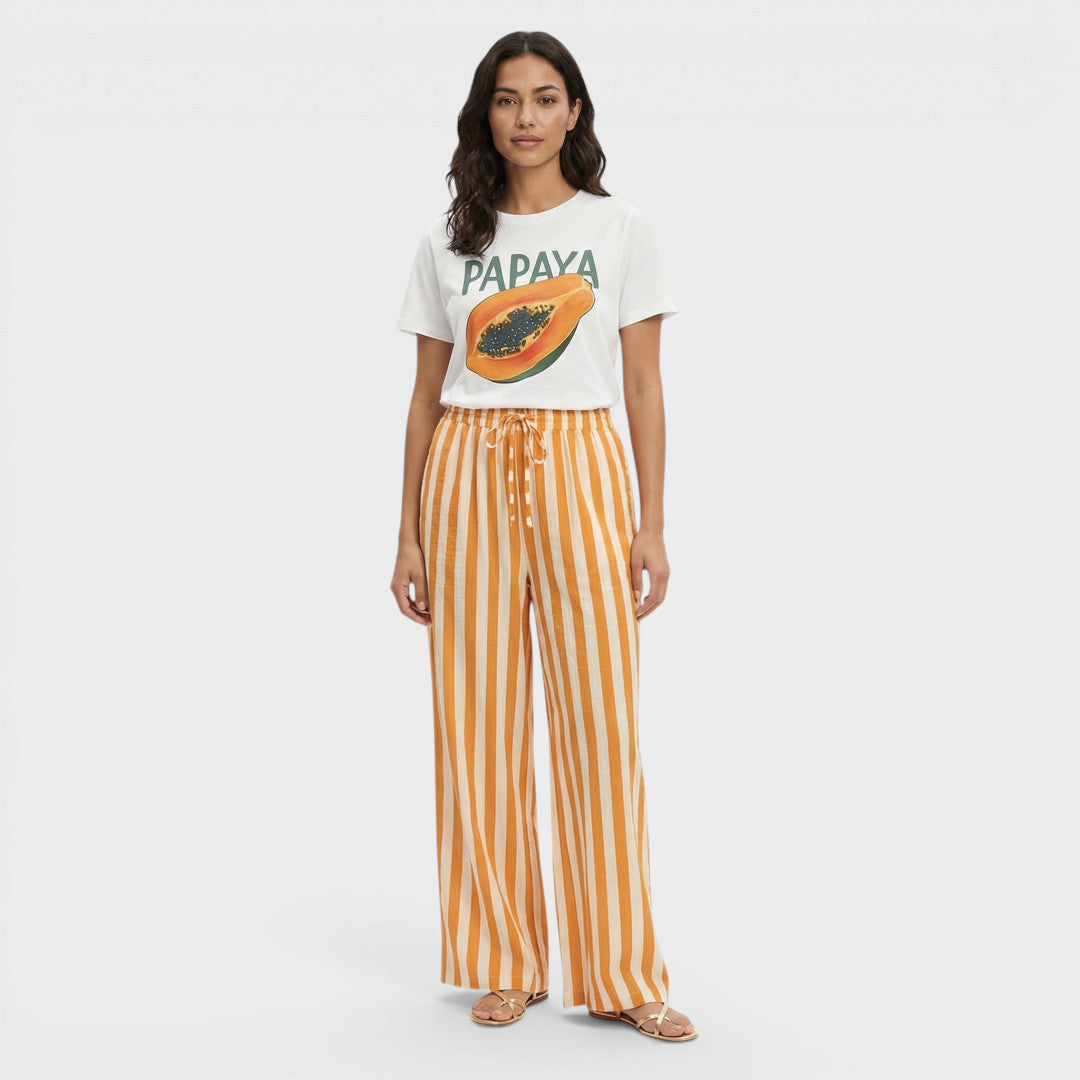 Pantalones Mujer de Rayas con Cordón Corte Ancho - Mavetta