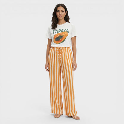 Pantalones Mujer de Rayas con Cordón Corte Ancho - Mavetta