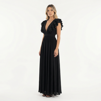 Vestido largo mujer con volantes estilo elegante