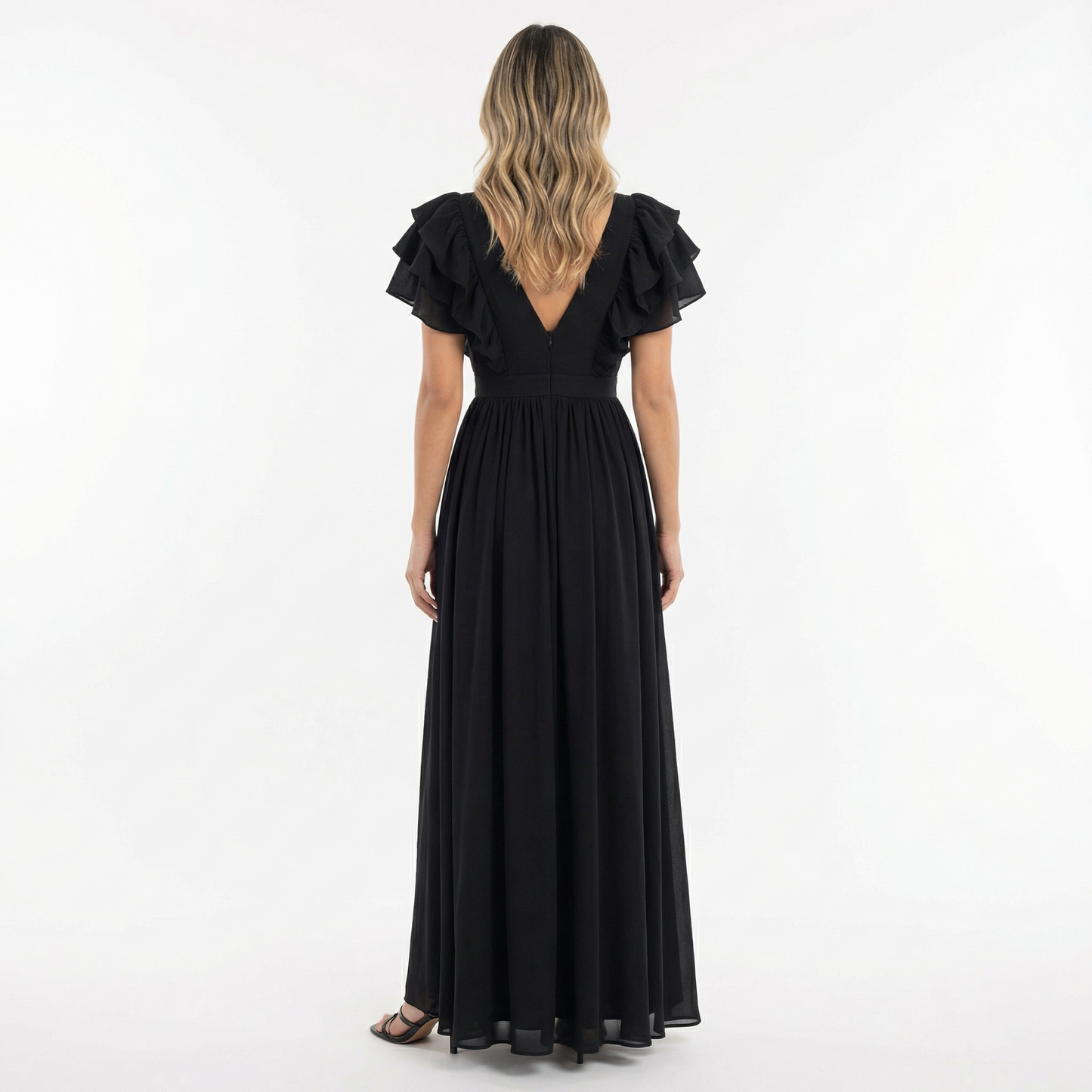 Vestido largo mujer con volantes estilo elegante