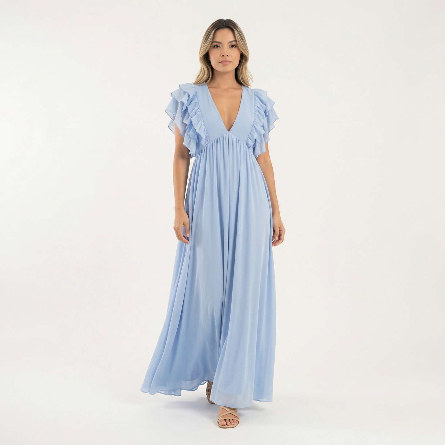 Vestido largo mujer con volantes estilo elegante