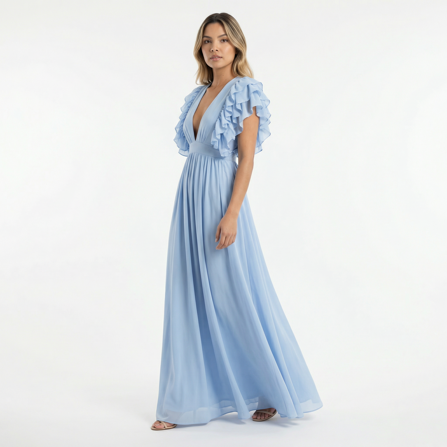 Vestido largo mujer con volantes estilo elegante