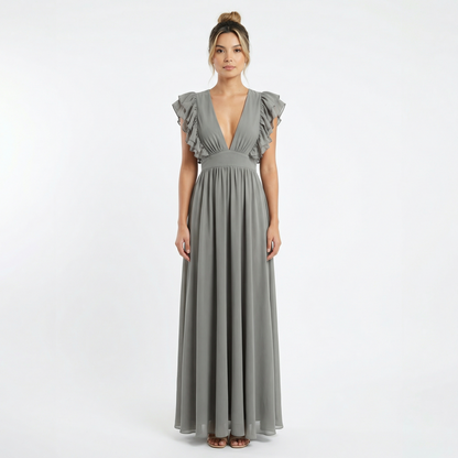 Vestido largo mujer con volantes estilo elegante