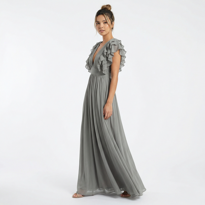 Vestido largo mujer con volantes estilo elegante