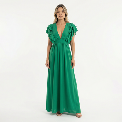 Vestido largo mujer con volantes estilo elegante