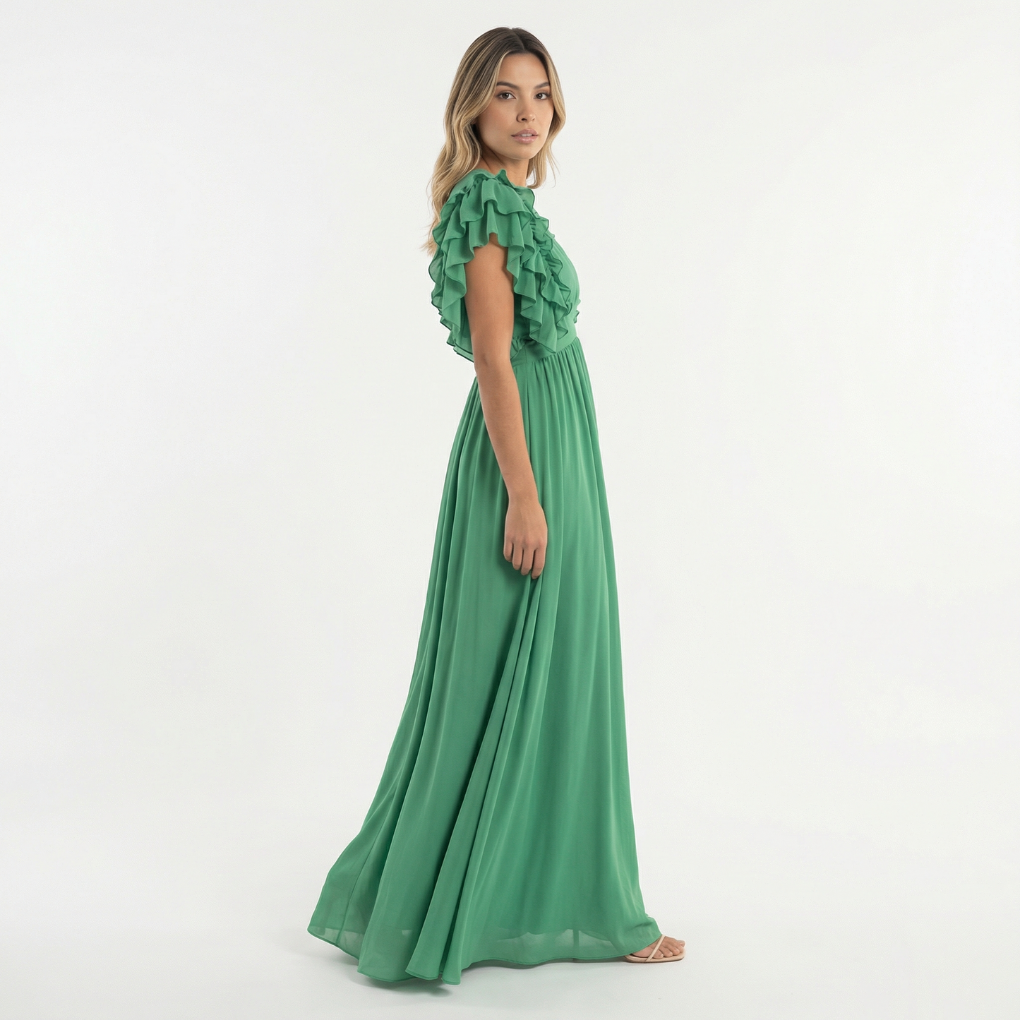 Vestido largo mujer con volantes estilo elegante