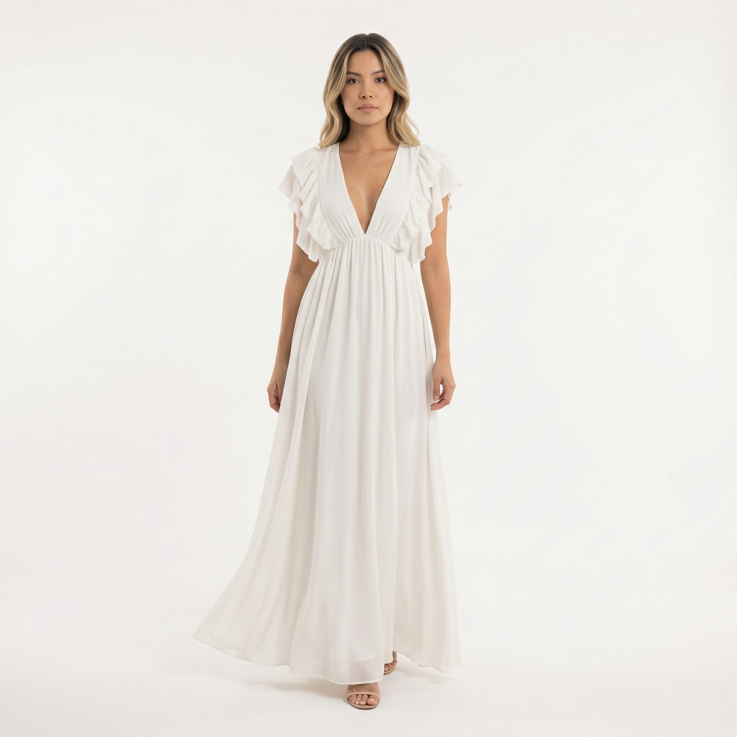 Vestido largo mujer con volantes estilo elegante