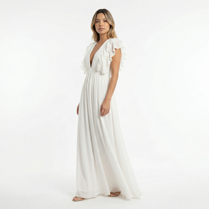 Vestido largo mujer con volantes estilo elegante