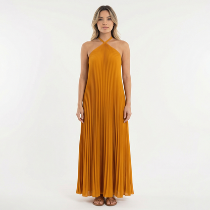 Vestido Largo Mujer Plisado Cuello Halter - Mavetta
