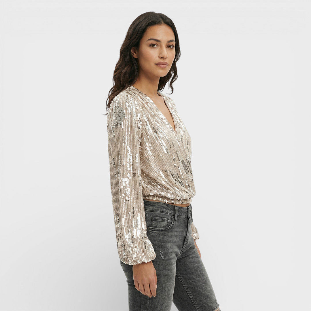 Blusa Mujer de Lentejuelas Escote en Pico