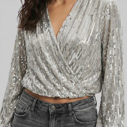 Blusa Mujer de Lentejuelas Escote en Pico