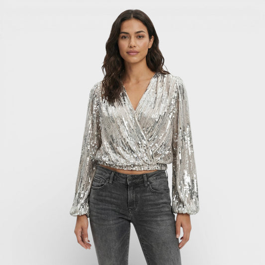 Blusa Mujer de Lentejuelas Escote en Pico - Mavetta