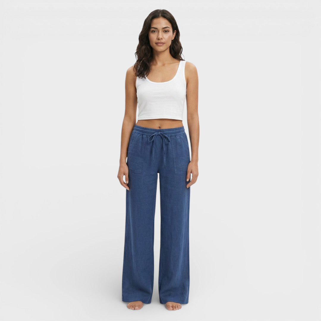 Pantalones Mujer de Lino Cintura Elástica