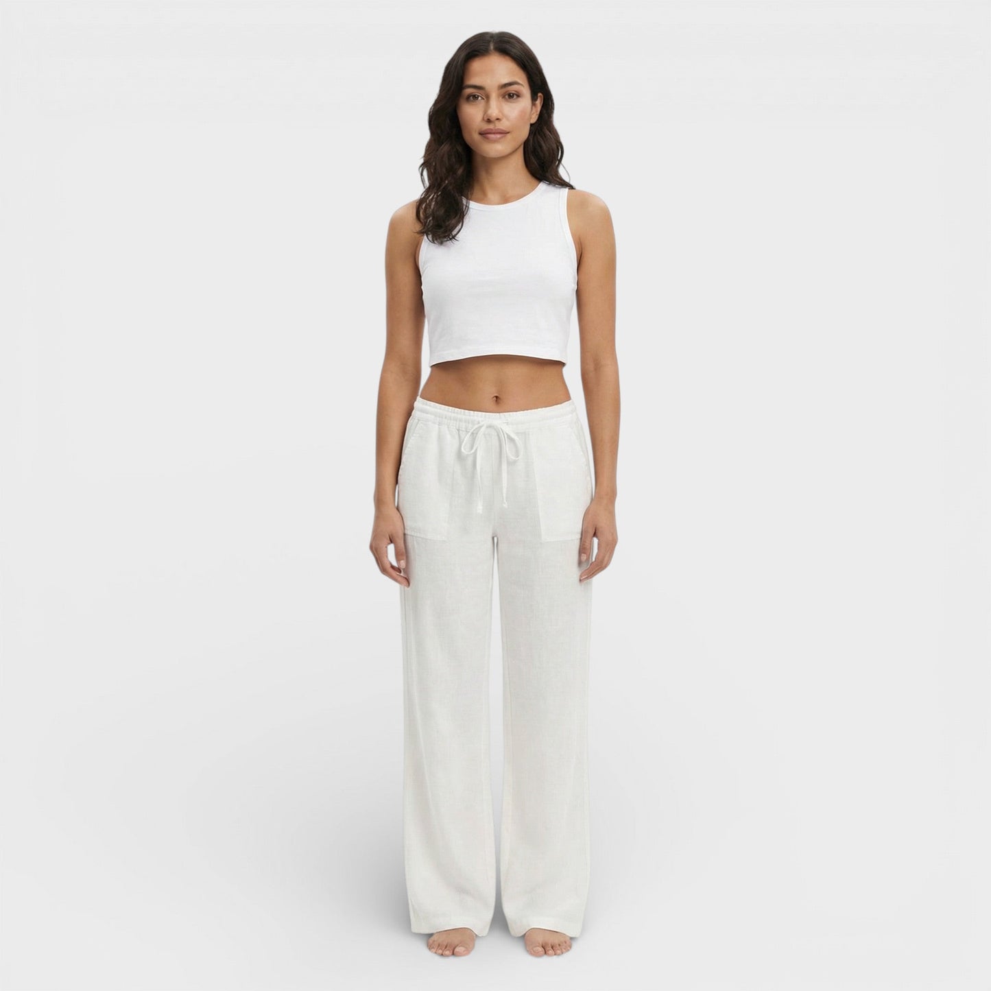 Pantalones Mujer de Lino Cintura Elástica
