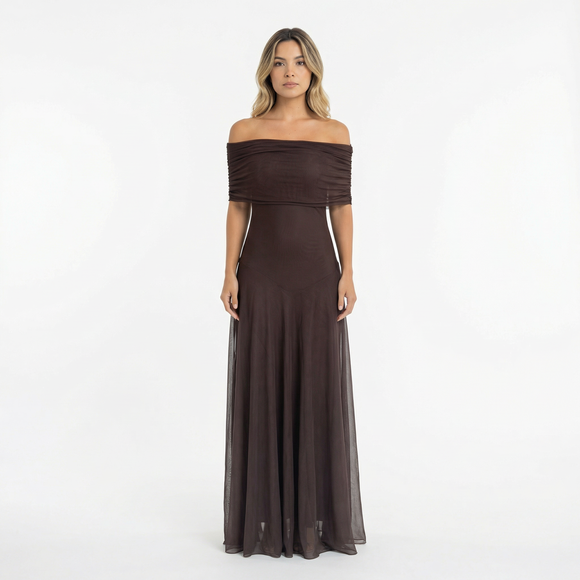 Vestido Largo Mujer de Chifón Hombros Caídos - Mavetta