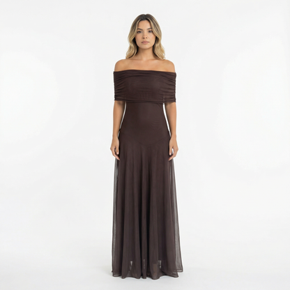 Vestido Largo Mujer de Chifón Hombros Caídos - Mavetta