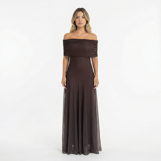 Vestido Largo Mujer de Chifón Hombros Caídos - Mavetta