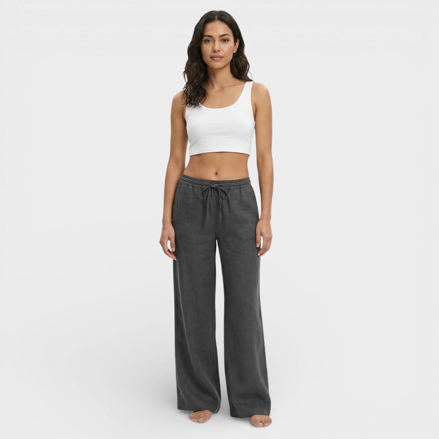 Pantalones Mujer de Lino Cintura Elástica