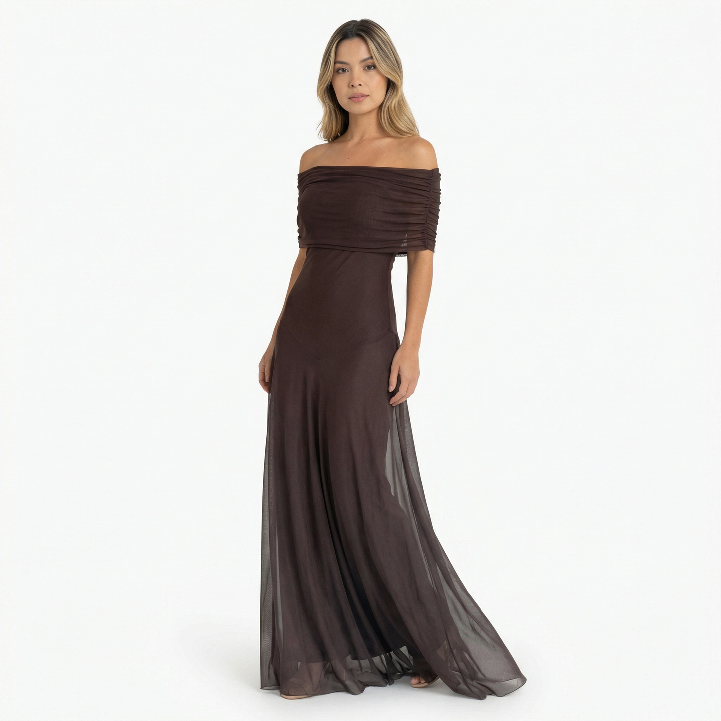 Vestido Largo Mujer de Chifón Hombros Caídos
