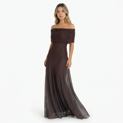 Vestido Largo Mujer de Chifón Hombros Caídos
