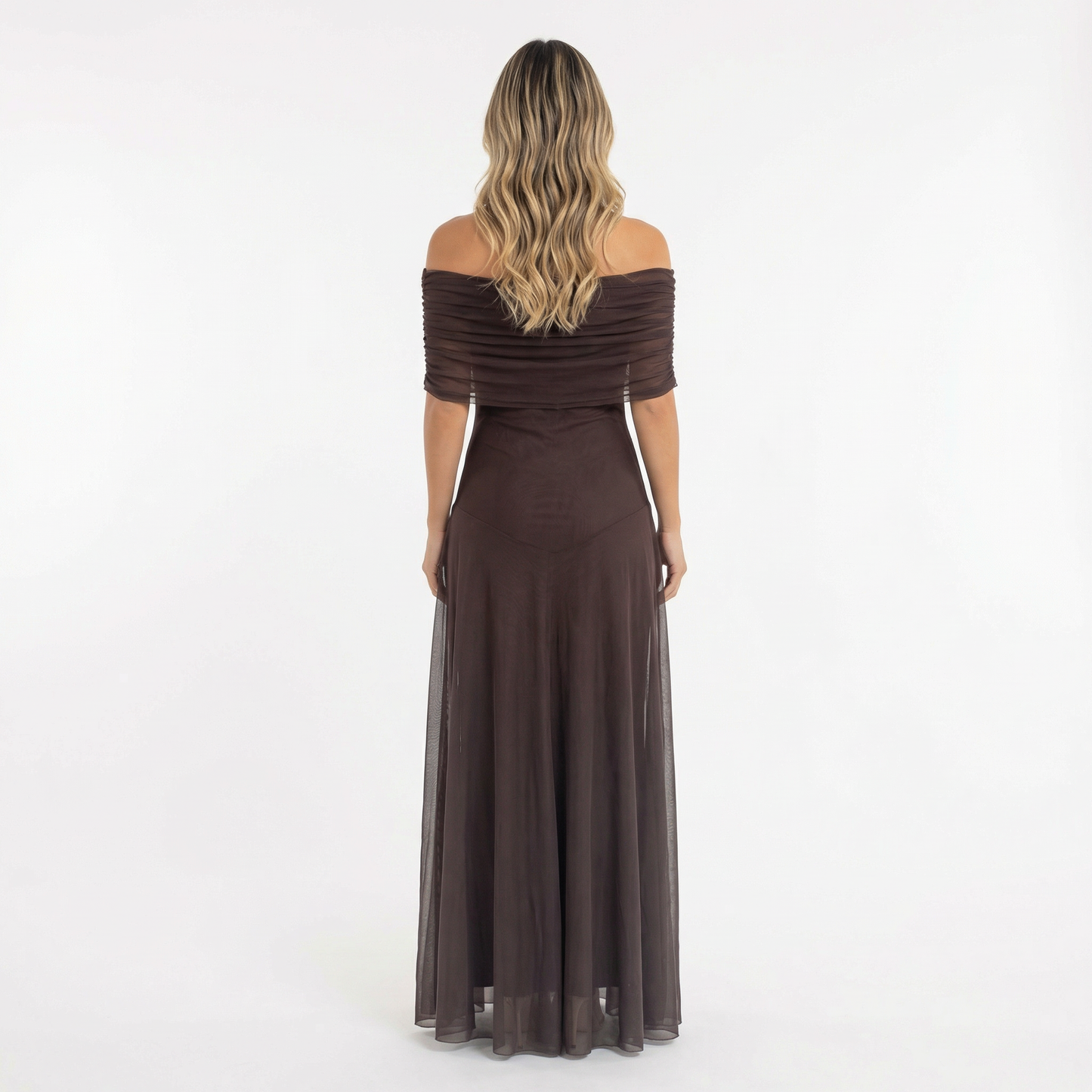Vestido Largo Mujer de Chifón Hombros Caídos