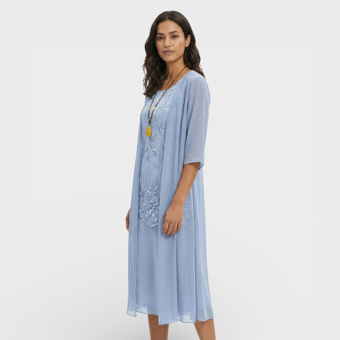 Vestido Midi Mujer Dos Piezas Ajuste Elegante