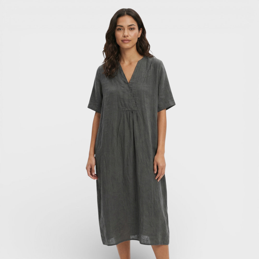Vestido midi mujer de algodón y lino