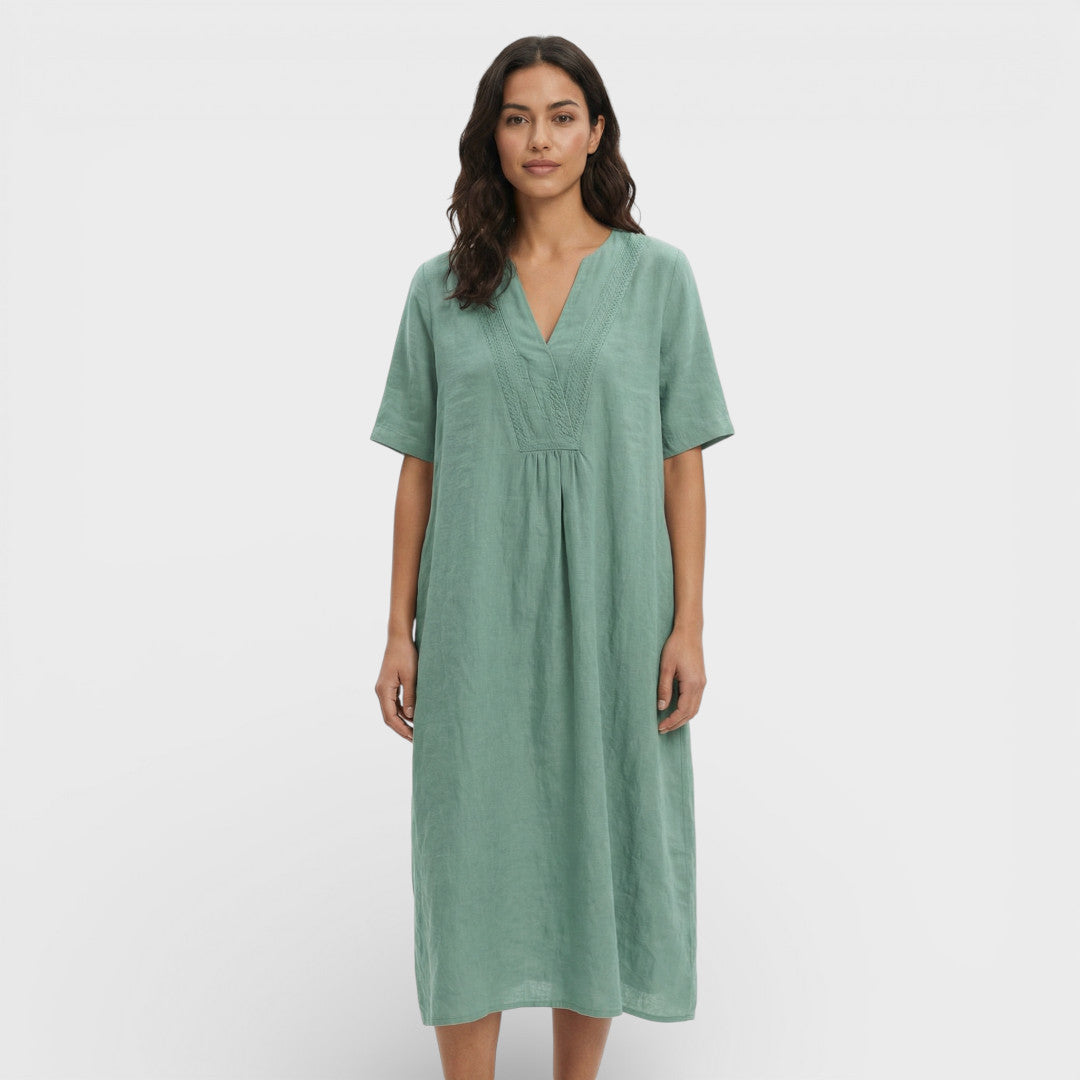 Vestido midi mujer de algodón y lino