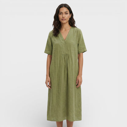 Vestido midi mujer de algodón y lino