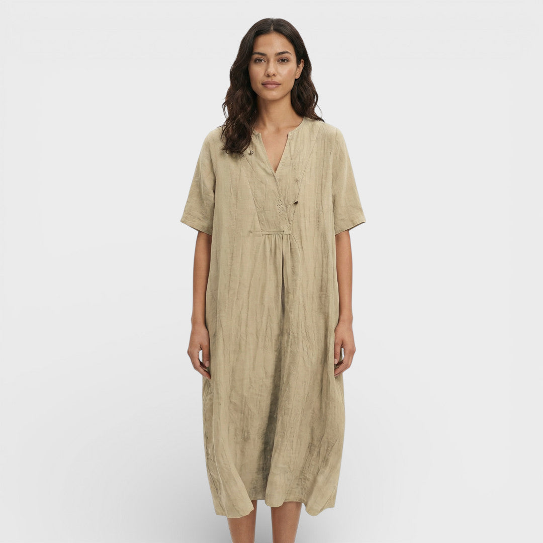 Vestido midi mujer de algodón y lino