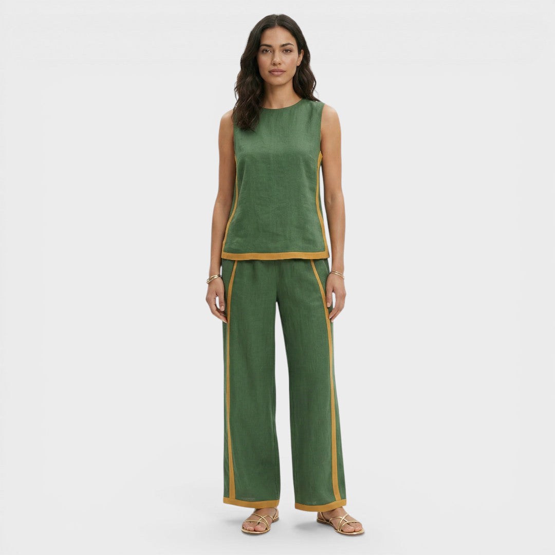 Conjunto Dos Piezas Mujer Diseño Bloques Ajuste Casual