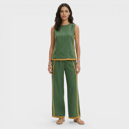 Conjunto Dos Piezas Mujer Diseño Bloques Ajuste Casual