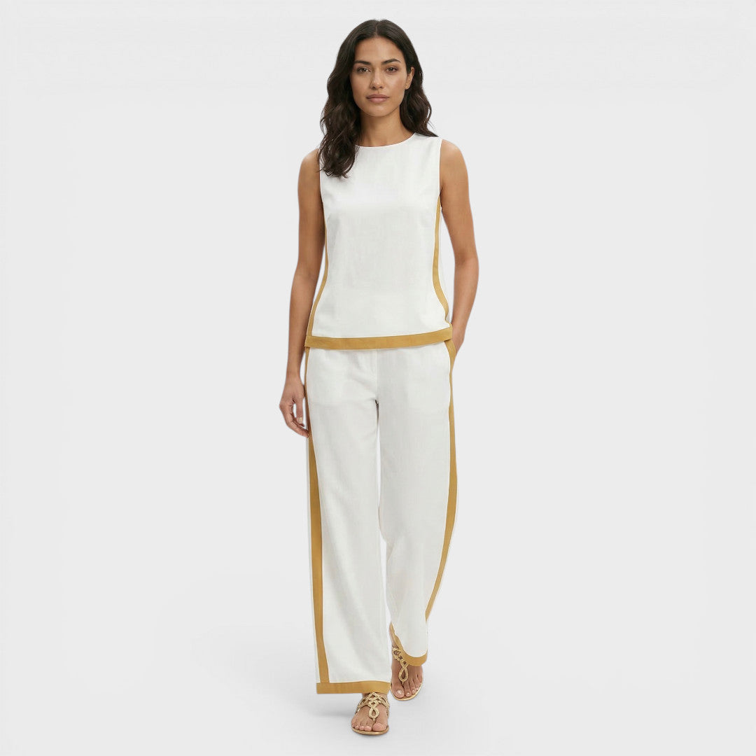 Conjunto Dos Piezas Mujer Diseño Bloques Ajuste Casual