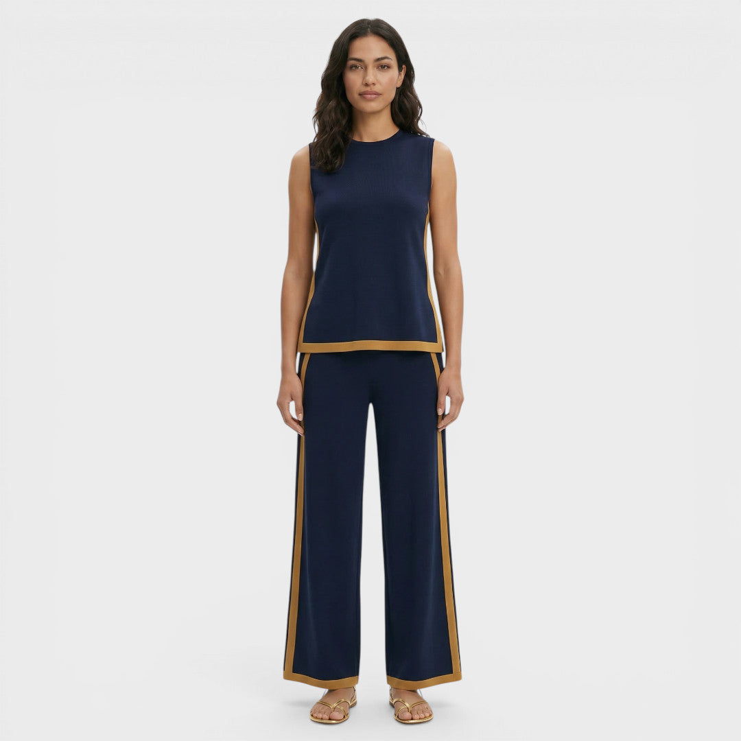 Conjunto Dos Piezas Mujer Diseño Bloques Ajuste Casual
