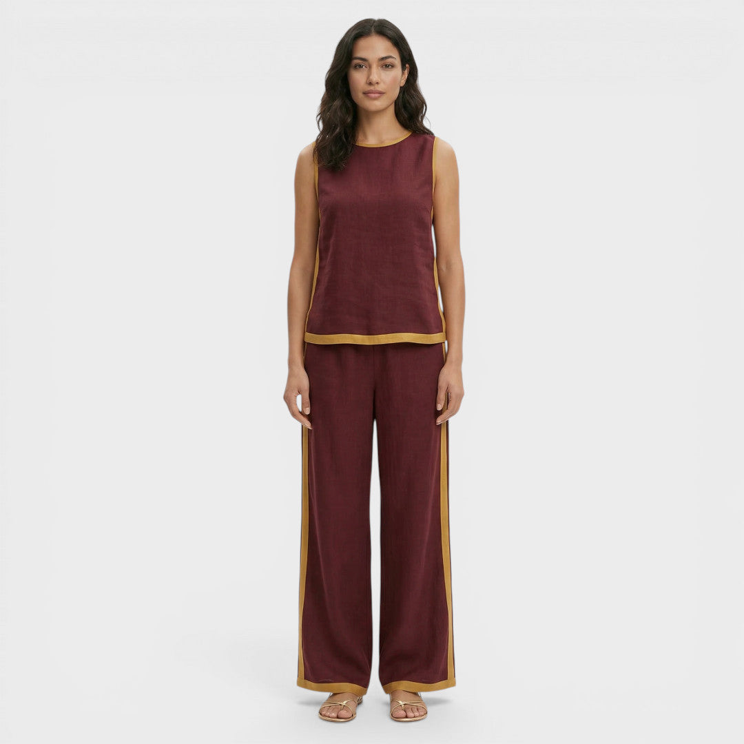 Conjunto Dos Piezas Mujer Diseño Bloques Ajuste Casual