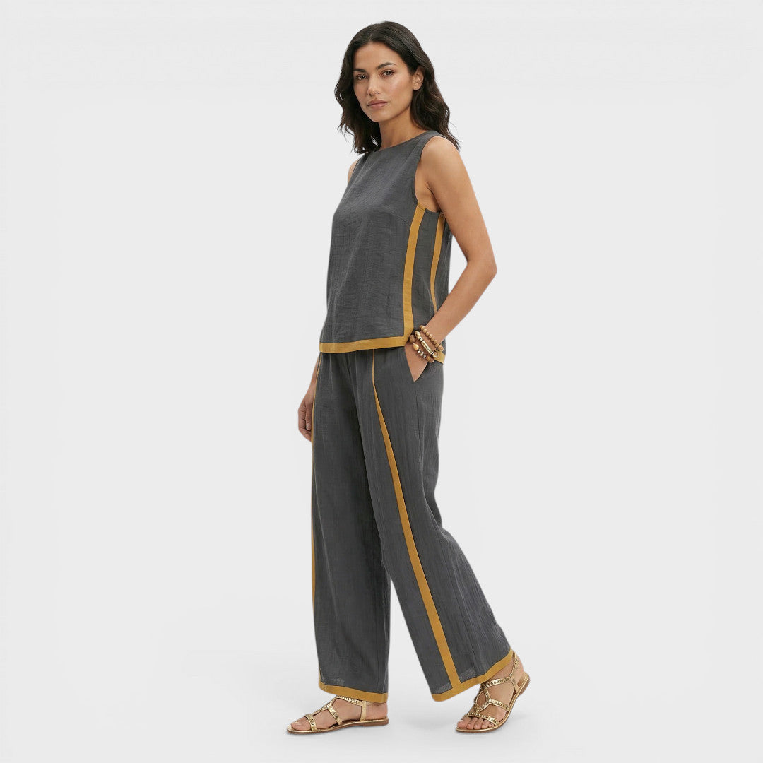 Conjunto Dos Piezas Mujer Diseño Bloques Ajuste Casual